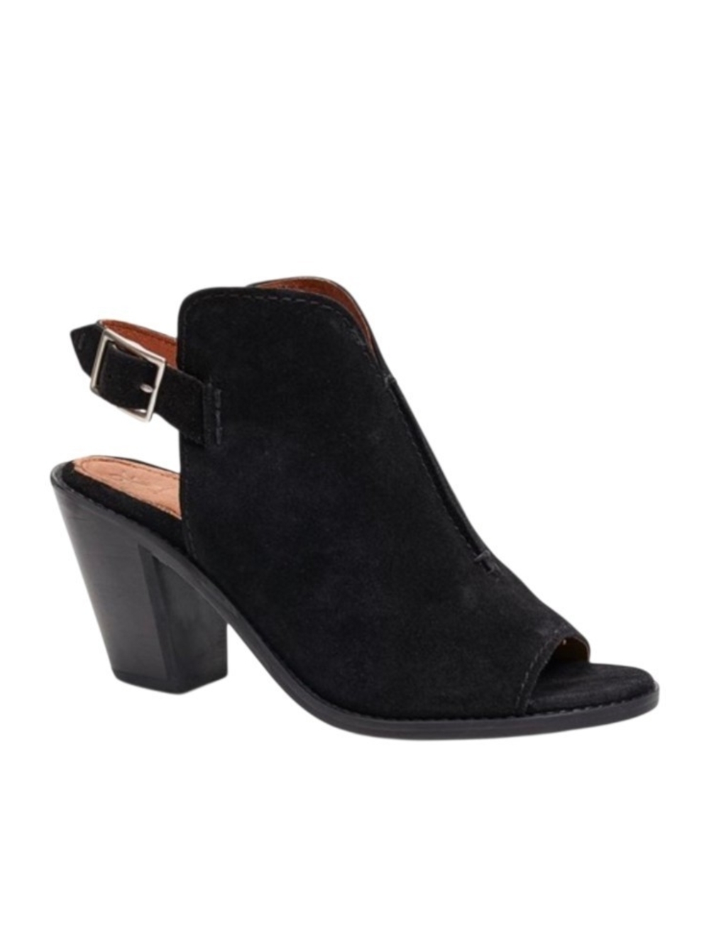 EUC Frye Courtney Peep Toe Slingback Black Suede Block Heel Boho Mules Sz 8.5